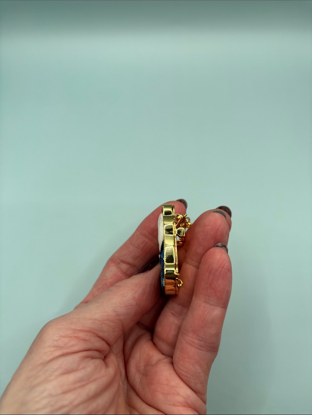 Panda Embroidered, Fur and Gold Piping Pendant with Pearl and Blue Wave Detail - Picture 5 of 8